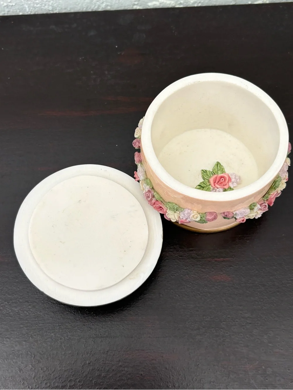 Dezine Hand Painted Decorative Floral Trinket Box - Pink, Cream & Green Roses